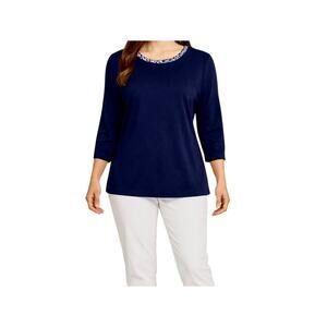 Lands End Top Womens Size 2X Blue Tunic Pullover Round Neck  Size 20W 22W